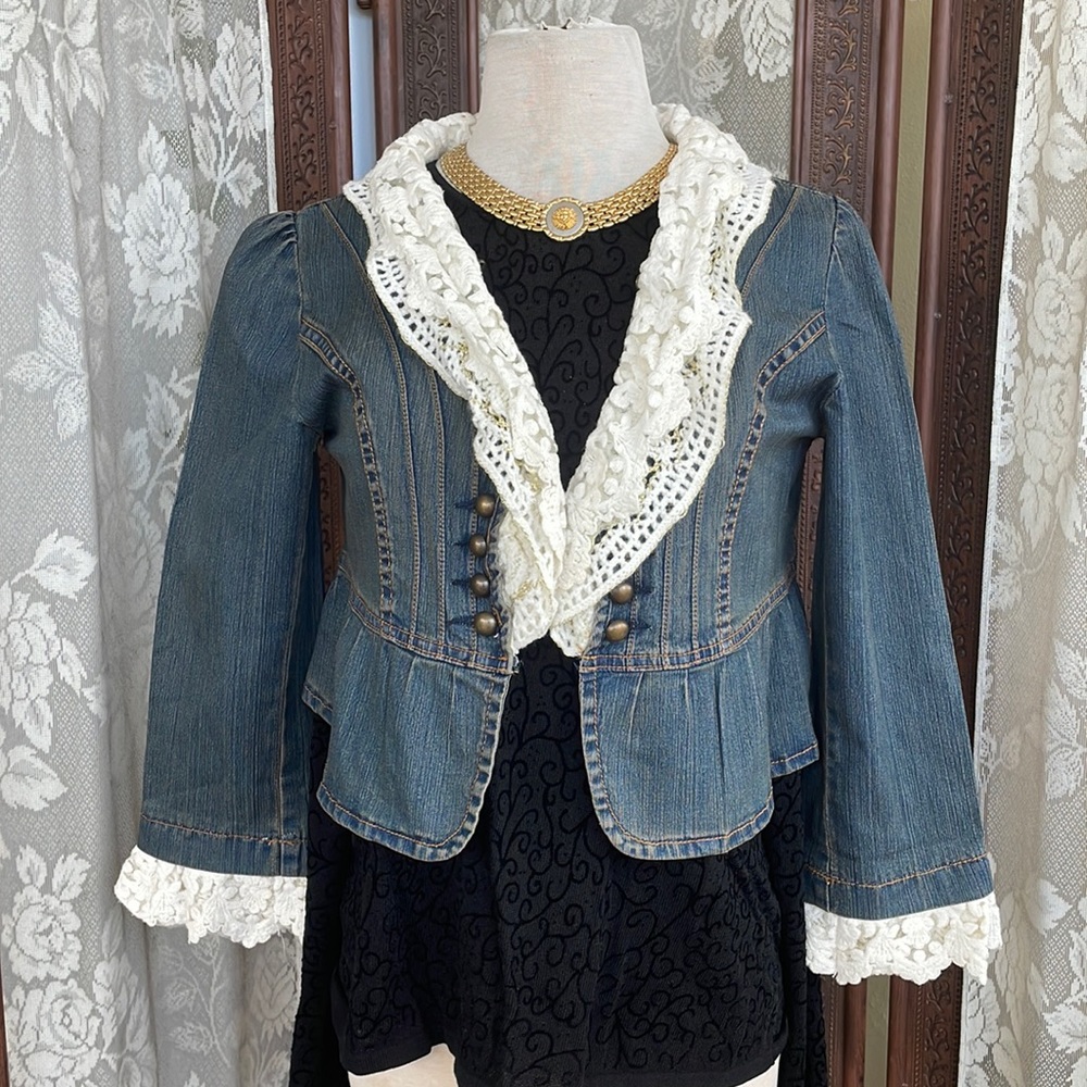 Denim Jacket with Lace Trim (FITS LIKE A SMALL)